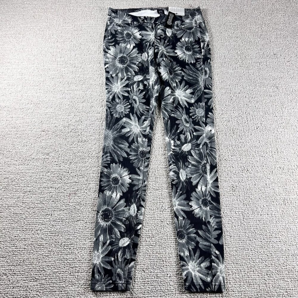 Hue Skimmer Floral Denim Leggings Pants Black White Women’s Size XS